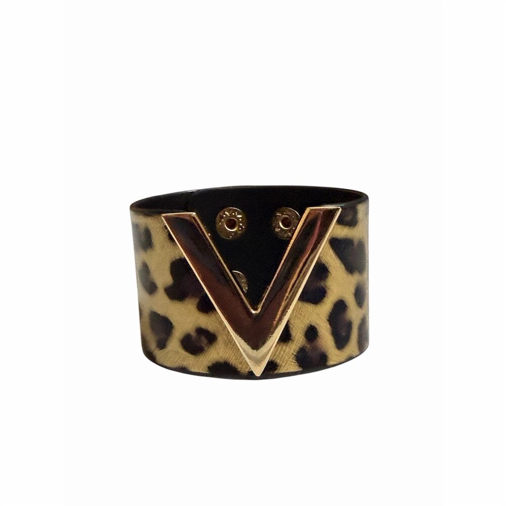Leopard Print Wrap Cuff Bracelet Multicolor Gold Tone Chevron Snap Closure - Picture 7 of 8
